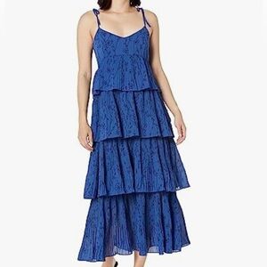 NWT Club Monaco Royal Blue Pleated Tiered Maxi Dress